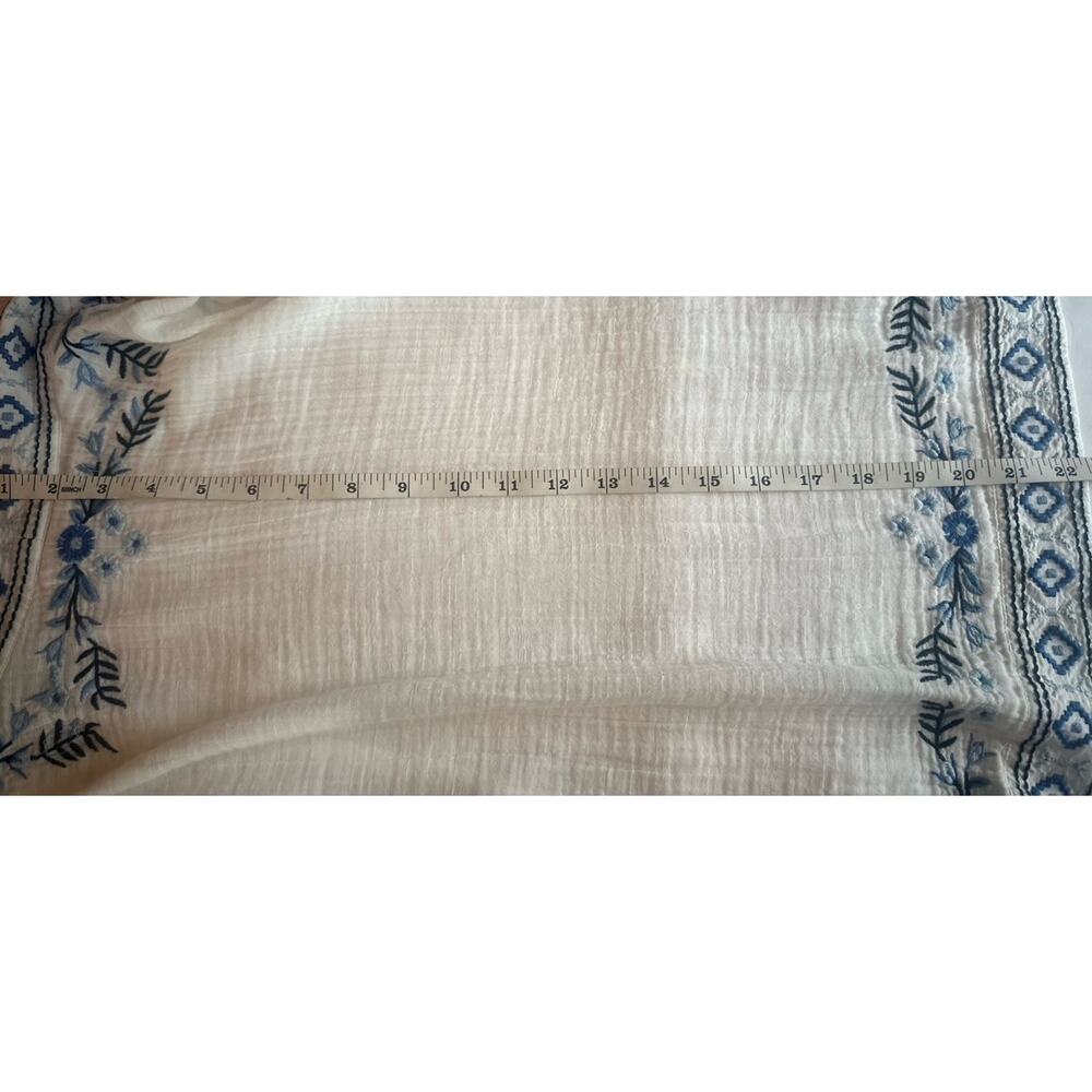 J JILL Gauzy White Open Front Cardigan Blue Embroidery S Floral  Boho Beachy - Picture 9 of 16